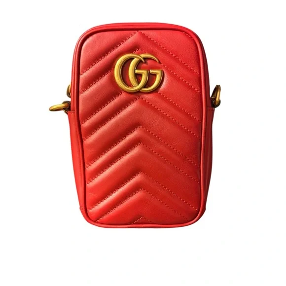 NIB Gucci GG Marmont Vertical Phone Bag - Red Matelassé Leather Full Inclusion - Picture 12 of 13
